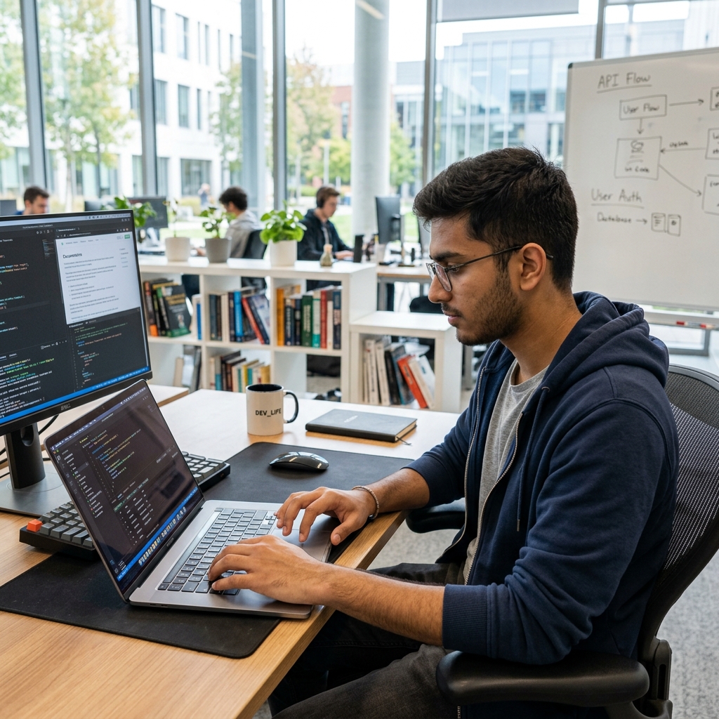 Student working on a full stack development project during software training at IyalTamizh Tech school